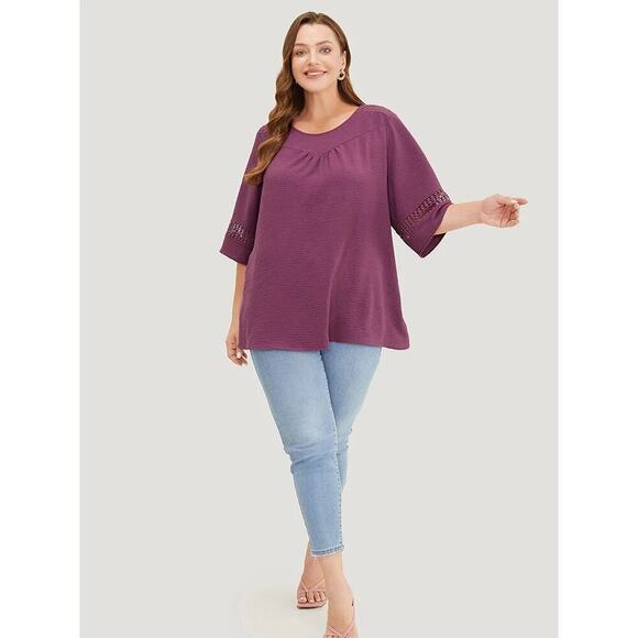 Plus Size 18 - 20 • 2x • BloomChic • mauve  Gathered Lace Patchwork Blouse - Picture 4 of 14